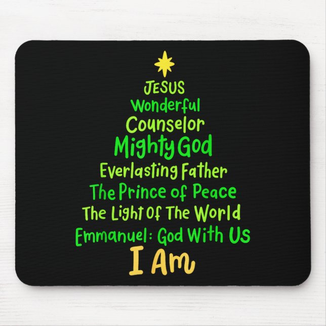 Christian Christmas Jesus Bible Names Xmas Tree Sh Mousepad (Vorne)