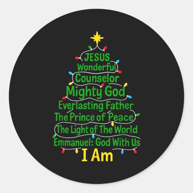 Christian Christmas Jesus Bible Names Xmas Tree Sh Runder Aufkleber (Vorderseite)