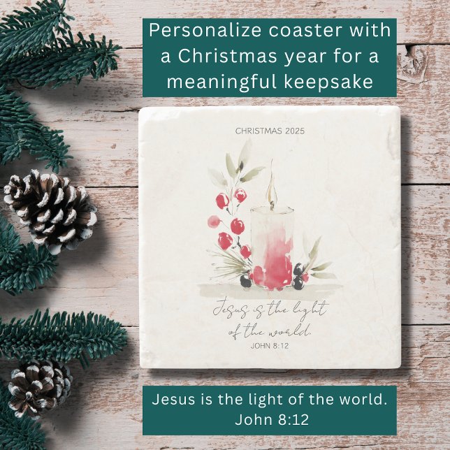 Christian Christmas Modern Scripture Candle Custom Steinuntersetzer (Modern watercolor Christian Christmas décor.)