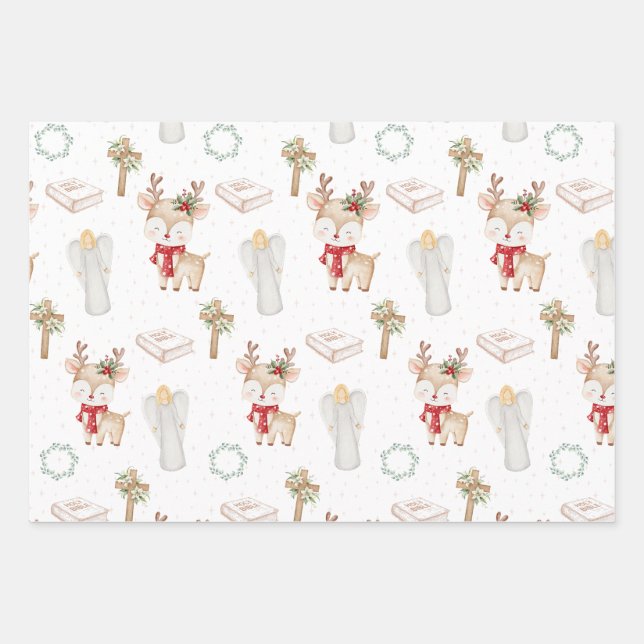 Christian Christmas Reindeer Wrapping Paper Sheets Geschenkpapier Set (Vorderseite)
