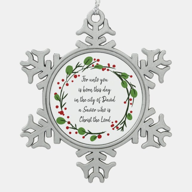 Christian Christmas Scripture Sticker Scripture Schneeflocken Zinn-Ornament (Vorderseite)