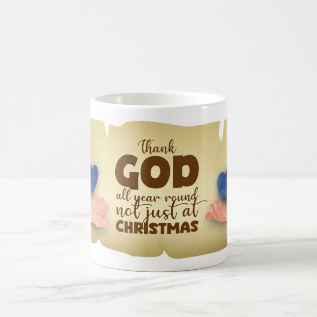 Christian Christmas Thank God blue heart Mug Kaffeetasse (Mittel)