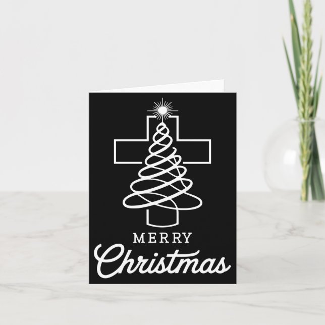 Christian Cross Jesus Merry Christmas Xmas Tree Ho Karte (Vorderseite)