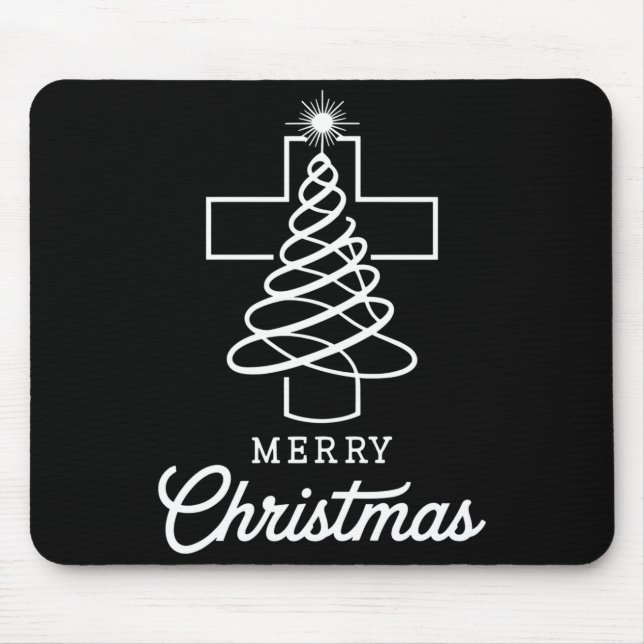 Christian Cross Jesus Merry Christmas Xmas Tree Ho Mousepad (Vorne)