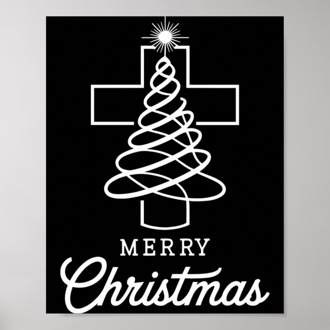 Christian Cross Jesus Merry Christmas Xmas Tree Ho Poster (Vorne)