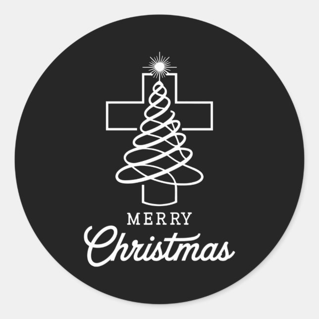 Christian Cross Jesus Merry Christmas Xmas Tree Ho Runder Aufkleber (Vorderseite)