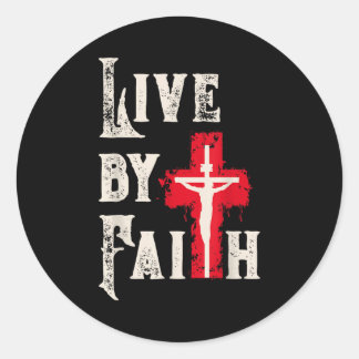 Christian Cross Scripture Live By Faith  Runder Aufkleber