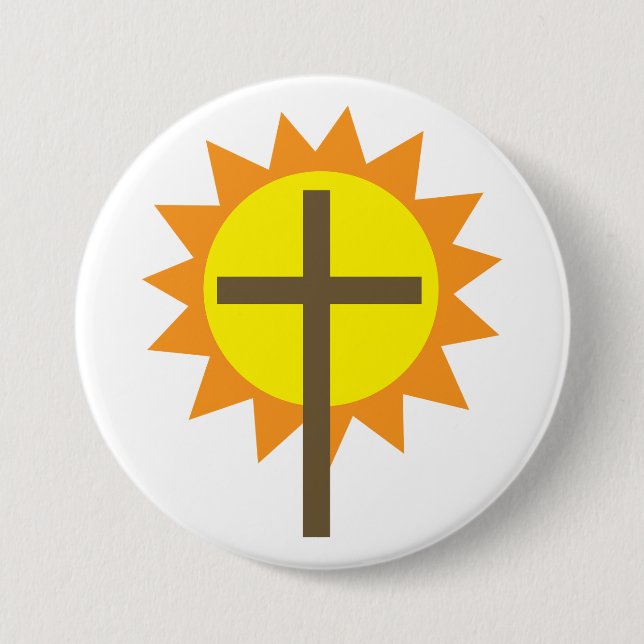 Christian Cross with Yellow Sun and Orange Rays Button (Vorderseite)