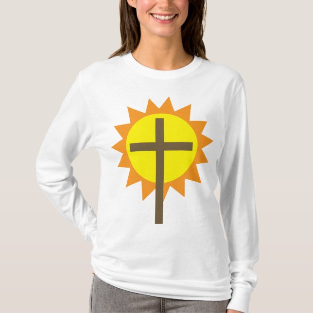 Christian Cross with Yellow Sun and Orange Rays T-Shirt (Vorderseite)