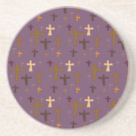 Christian Crosses on Plum Round Coaster Getränkeuntersetzer