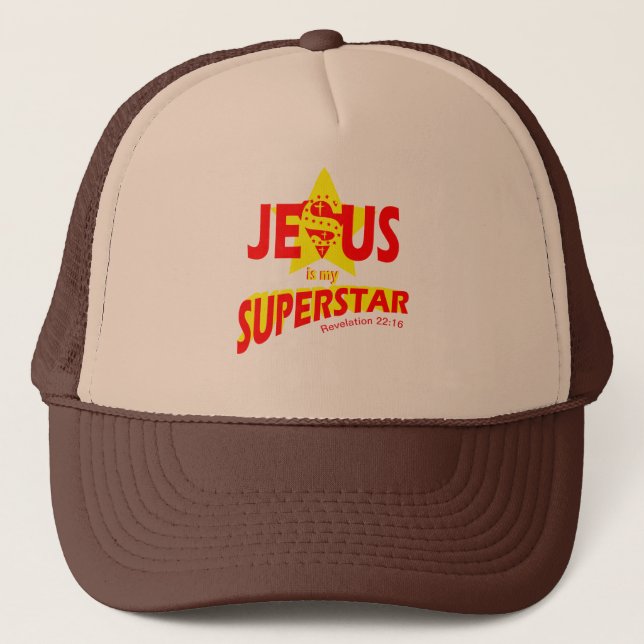 Christian Custom Trucker Cap Jesus is my Superstar Truckerkappe (Vorderseite)