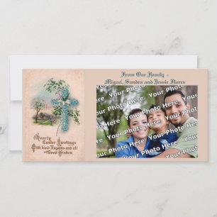 Christian Easter Photocard Forget-Me-Not Cross Feiertagskarte
