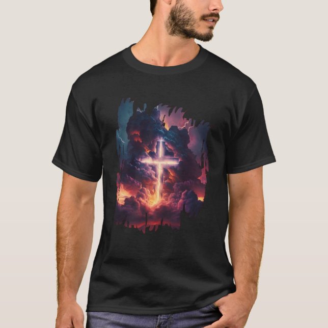 Christian Easter Resurrection Jesus Lighting Relig T-Shirt (Vorderseite)