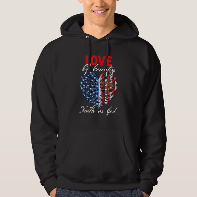 Christian Faith In God Patriotic Heart Cross 4th o Hoodie (Vorderseite)