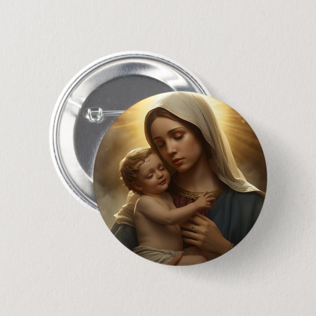Christian Faith Pin Button | Mother Mary and Jesus (Vorne & Hinten)