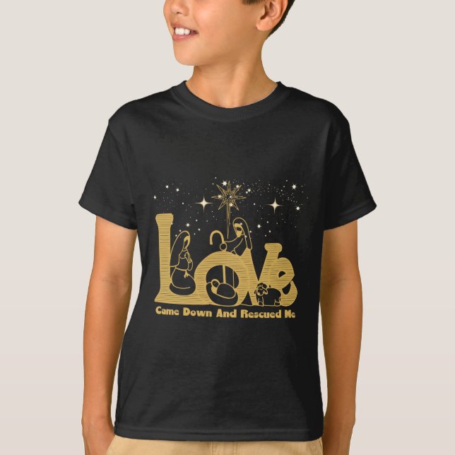 Christian Family Christmas Nativity Scene Gold T S T-Shirt (Vorderseite)