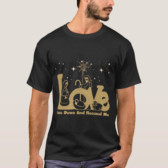 Christian Family Christmas Nativity Scene Gold T S T-Shirt (Vorderseite)
