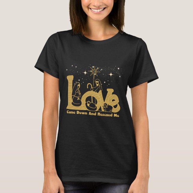 Christian Family Christmas Nativity Scene Gold T S T-Shirt (Vorderseite)