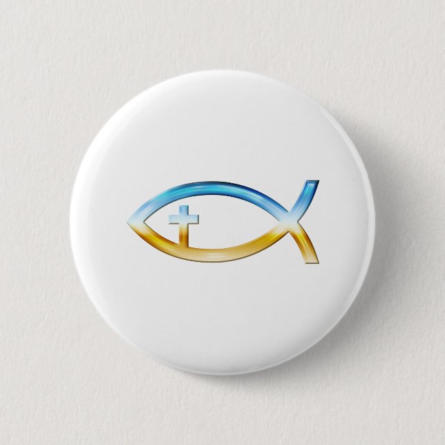 Christian Fish Symbol with Crucifix - Sky & Ground Button (Vorderseite)