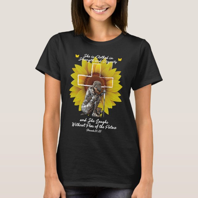 Christian  For Women Cross  Bible Verse Sunflower T-Shirt (Vorderseite)
