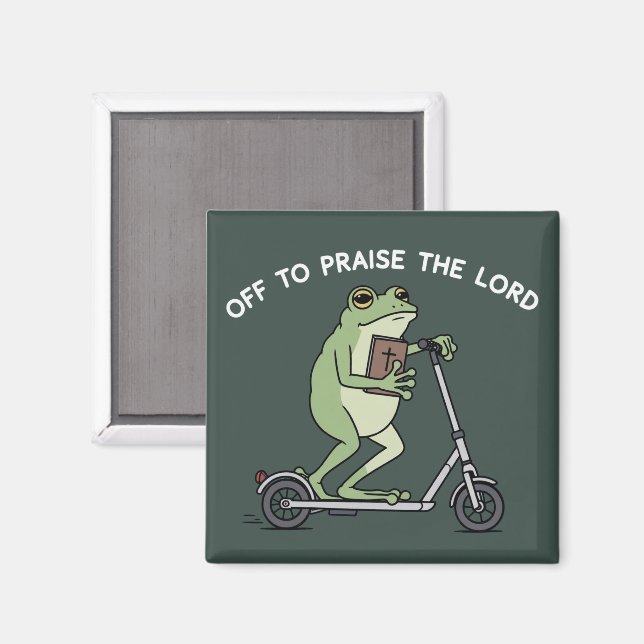 Christian Funny Frog Off To Praise The Lord Bible  Magnet (Vorderseite/Rückseite)