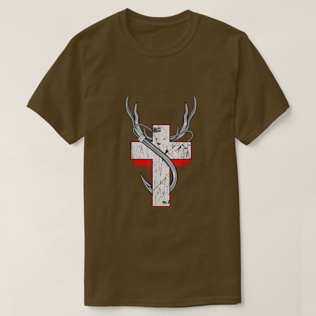 Christian Hunting Fishing Hunter Angler Antler Cro T-Shirt (Design vorne)
