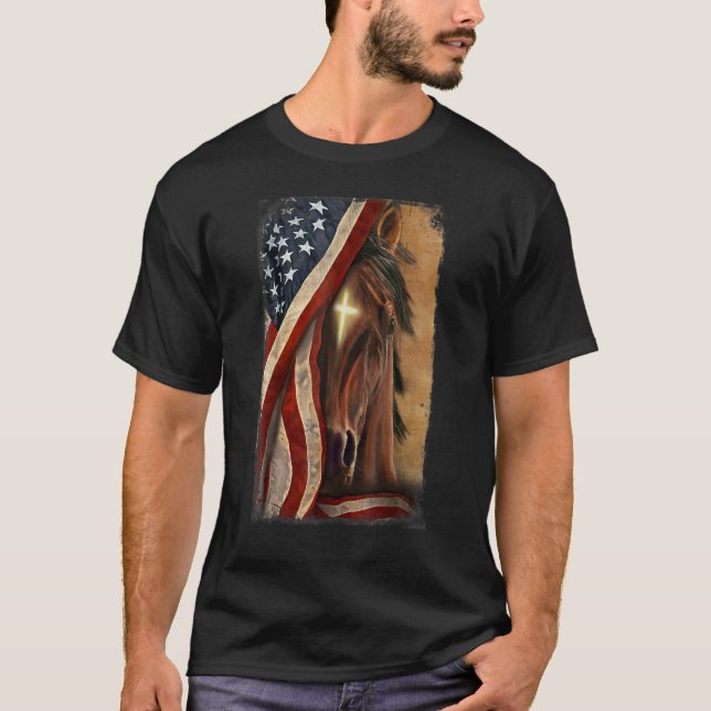 Christian Jesus Cross Patriotic Horse Cross Americ T-Shirt (Vorderseite)