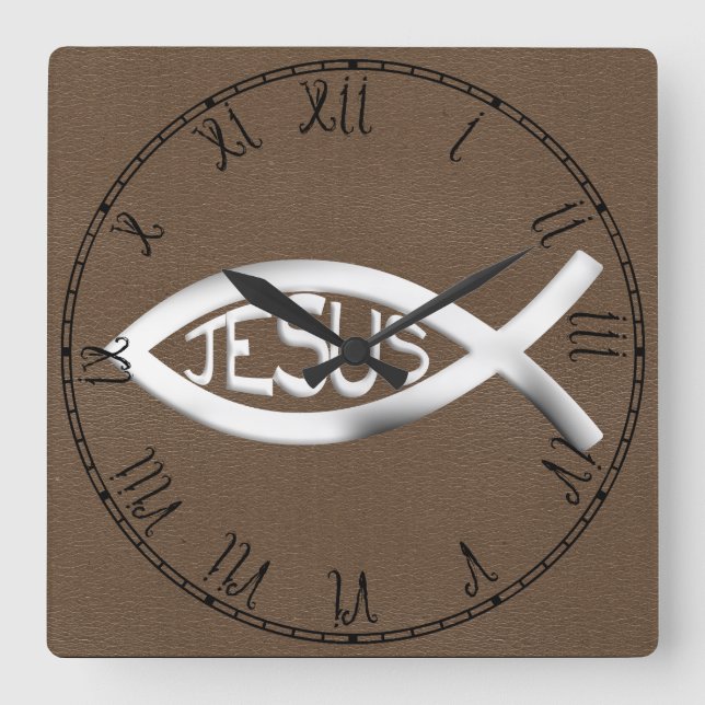 Christian Jesus Fish Quadratische Wanduhr (Vorderseite)