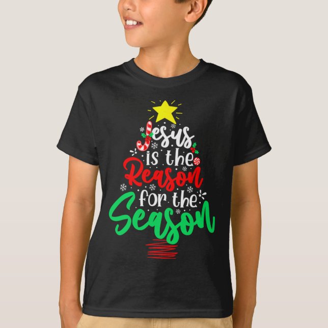 Christian Jesus Is The Reason Christmas Xmas Tree  T-Shirt (Vorderseite)