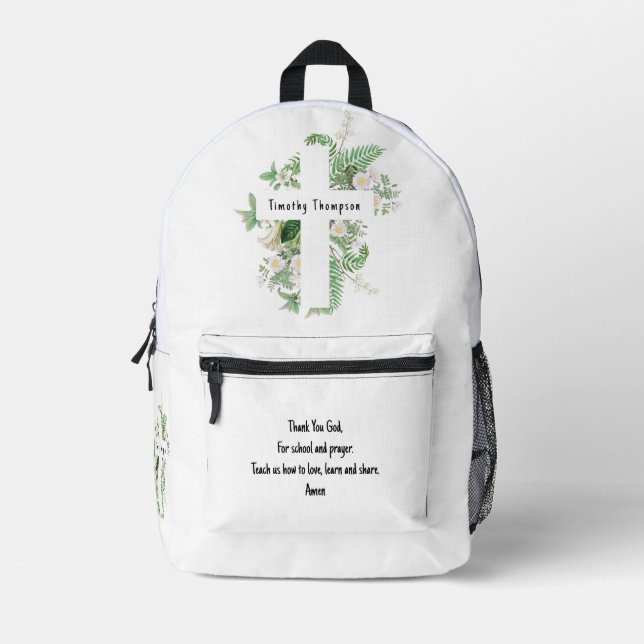 Christian Kids School Prayer & Custom Name  Bedruckter Rucksack (Vorderseite)