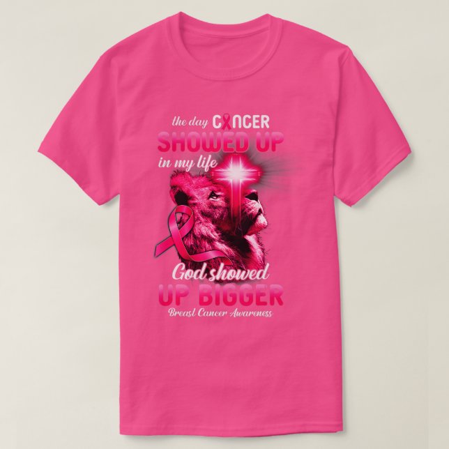 Christian Lion Cross Pink Ribbon Breast Cancer Awa T-Shirt (Design vorne)