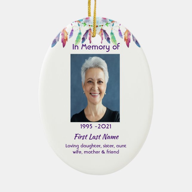 Christian Memorial Feathers Boho Tribal Native Keramik Ornament (Hinten)