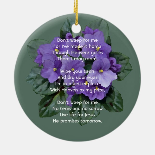 Christian Memorial Keepsake African Violet Keramik Ornament (Hinten)