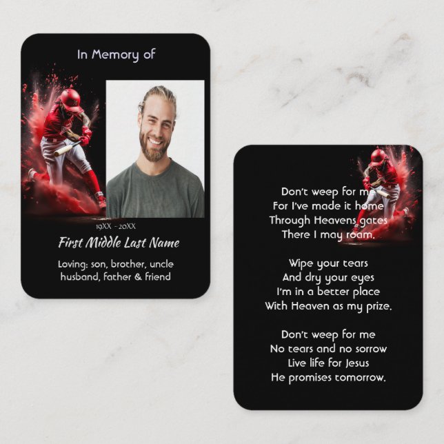 Christian Memorial Keepsake Baseball Softball  Visitenkarte (Vorne/Hinten)