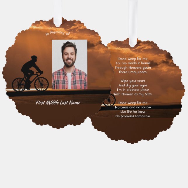Christian Memorial Keepsake Biking Cycling Bike  Ornament Karte (Vorderseite/Rückseite)