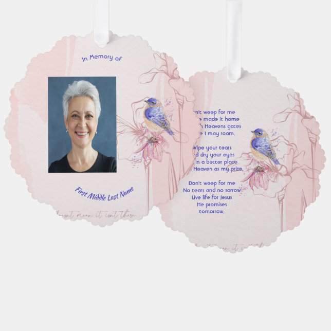 Christian Memorial Keepsake  Bluebird Garden  Ornament Karte (Vorderseite/Rückseite)