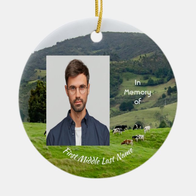 Christian Memorial Keepsake Cattle Farm Landscape  Keramik Ornament (Vorne)