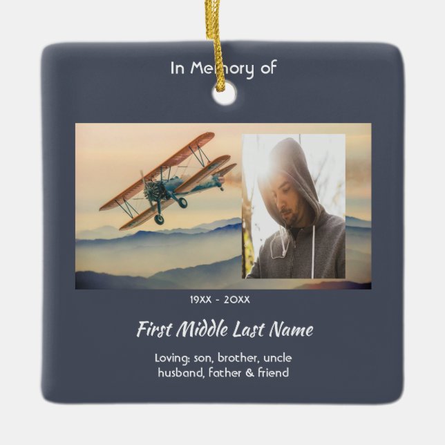 Christian Memorial Keepsake  Clouds Biplane Sky Keramikornament (Vorderseite)