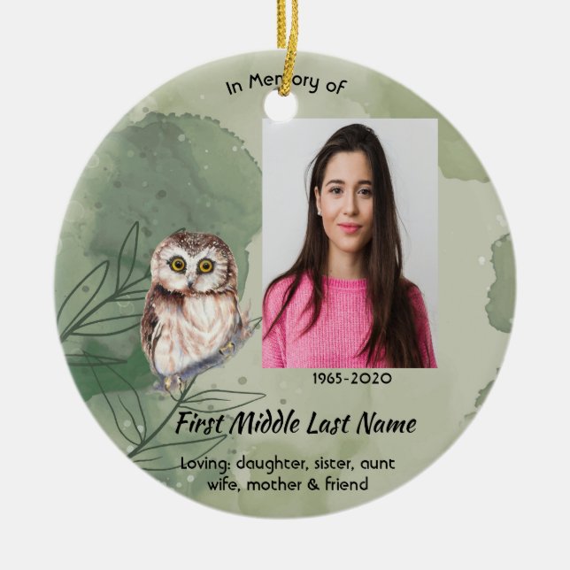 Christian Memorial Keepsake Cute Owl Bird Keramik Ornament (Vorne)