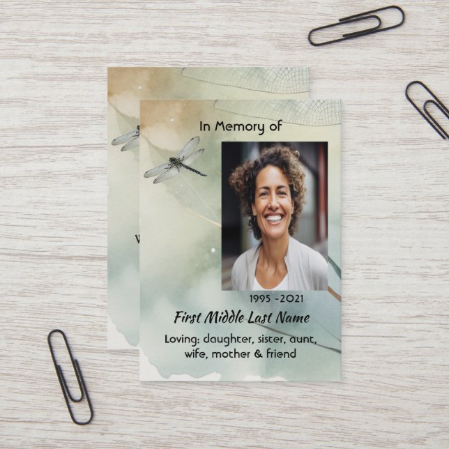 Christian Memorial Keepsake Dragonfly Business Visitenkarte (Vorderseite/Rückseite Beispiel)