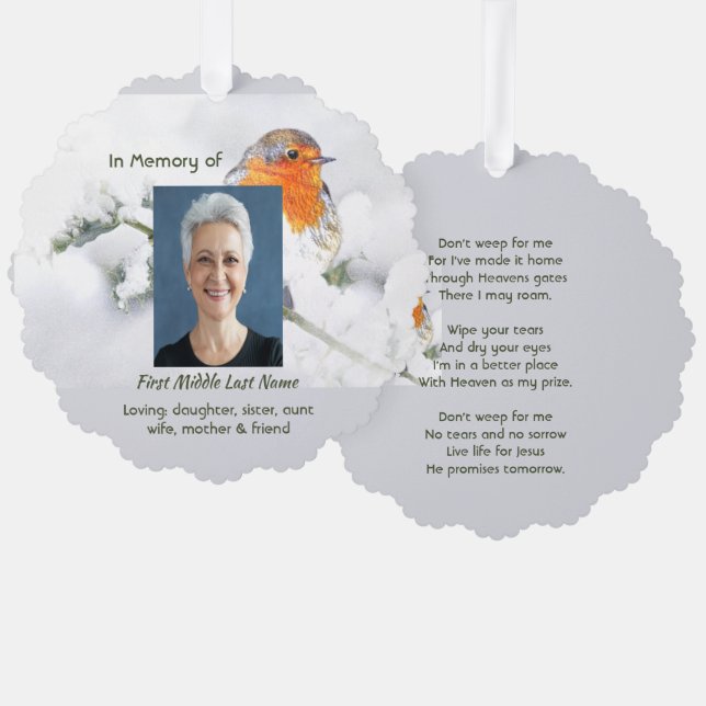 Christian Memorial Keepsake English Robin Bird Ornament Karte (Vorderseite/Rückseite)