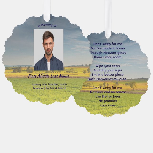 Christian Memorial Keepsake Farm Crop Prairie Ornament Karte (Vorderseite/Rückseite)