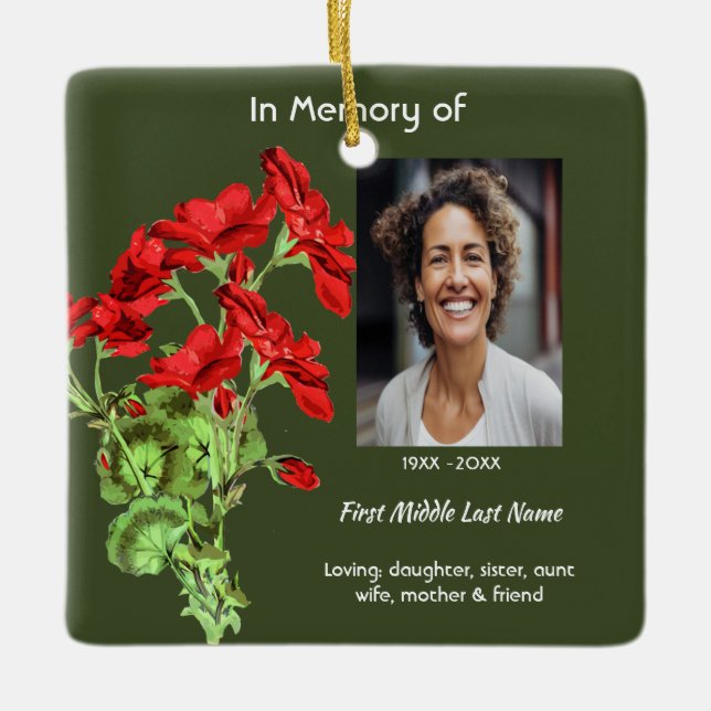 Christian Memorial Keepsake Geranium Flower Keramikornament (Vorderseite)