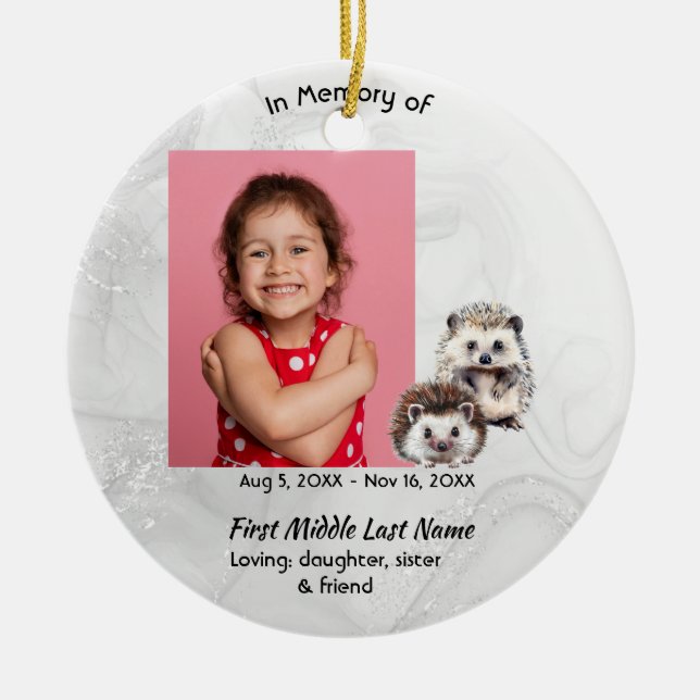 Christian Memorial Keepsake Hedgehog Children   Keramik Ornament (Vorne)