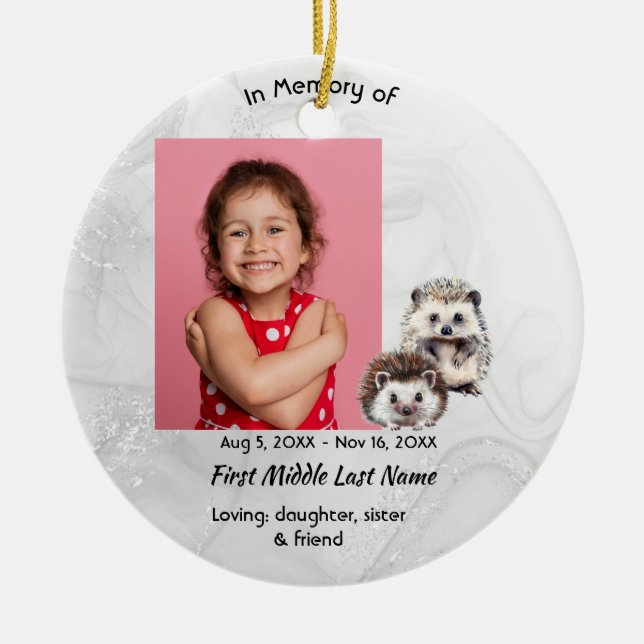 Christian Memorial Keepsake Hedgehog Children   Keramik Ornament (Vorne)