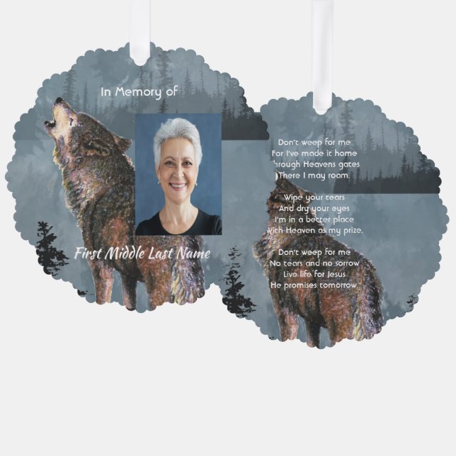 Christian Memorial Keepsake Howling Wolf Art Ornament Karte (Vorderseite/Rückseite)