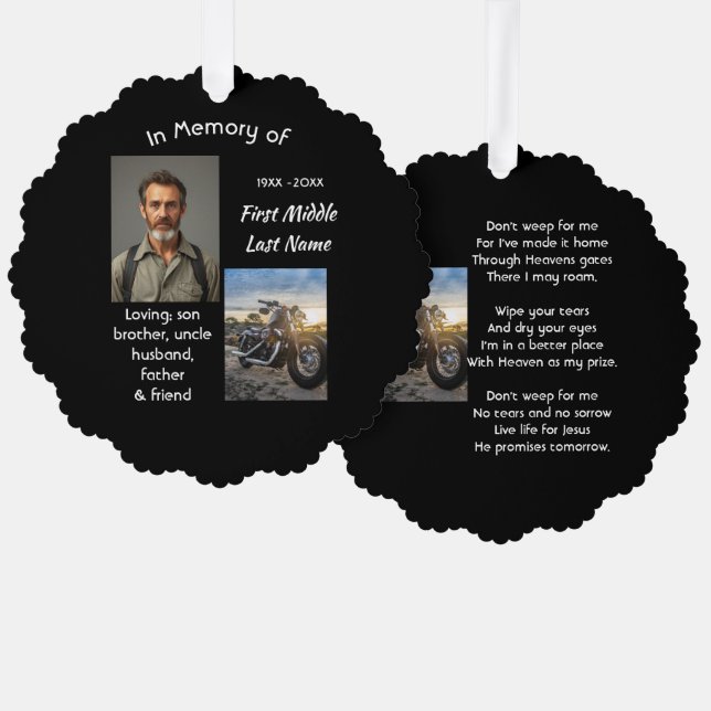 Christian Memorial Keepsake Motorcycle Chopper Ornament Karte (Vorderseite/Rückseite)