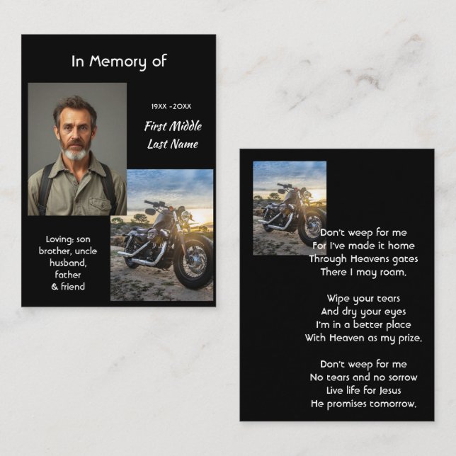 Christian Memorial Keepsake Motorcycle Chopper Visitenkarte (Vorne/Hinten)