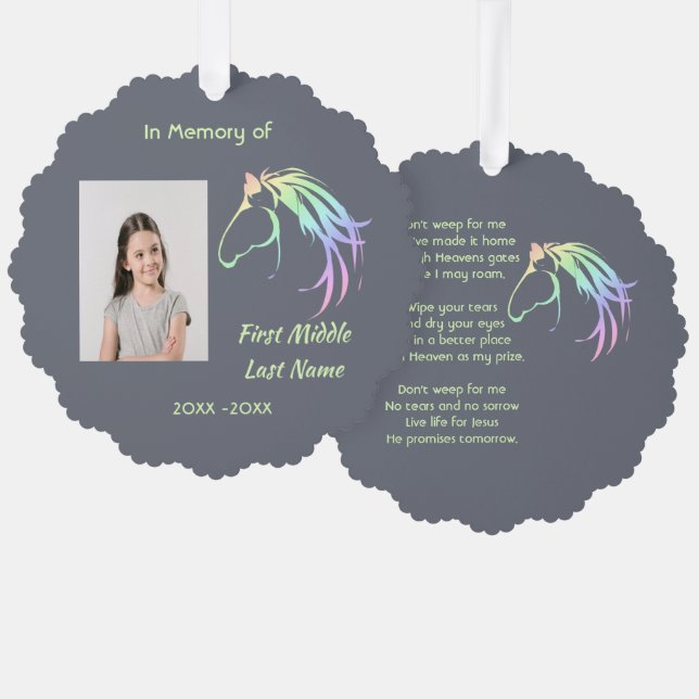 Christian Memorial Keepsake Pastel Horse Art Ornament Karte (Vorderseite/Rückseite)