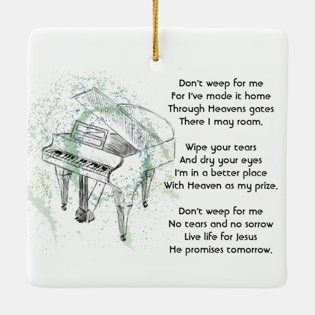 Christian Memorial Keepsake  Prayer Piano Musician Keramikornament (Rückseite)